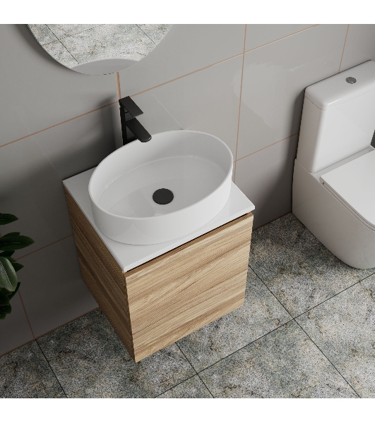 Тумба Bau Dream Blackwood 50 с дверцей, раковина BAU Nimb 50х36, смеситель для раковины высокий Hotel Black, черный, выпуск клик клак, черный