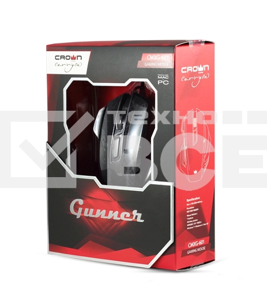 Мышь проводная Crown Gaming CMXG-601 черный, 1800 dpi, USB, кнопки - 7