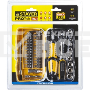 Биты и торцовые головки с трещоткой и воротком 39шт STAYER PROFI 25135-H39