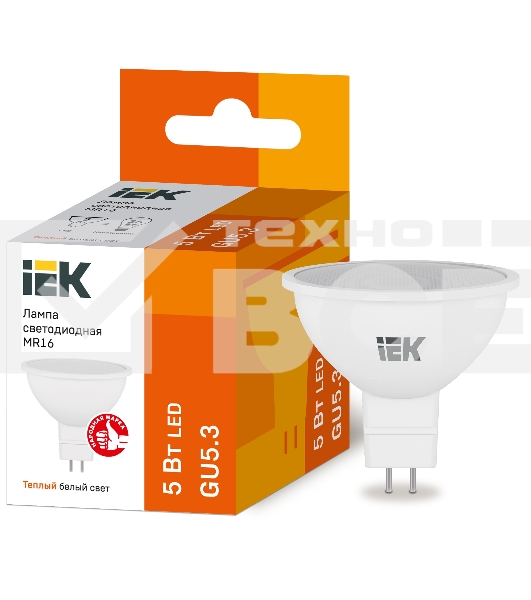 Лампа светодиодная ECO MR16 5Вт 3000К тепл. бел. GU5.3 450лм 230-240В ИЭК LLE-MR16-5-230-30-GU5