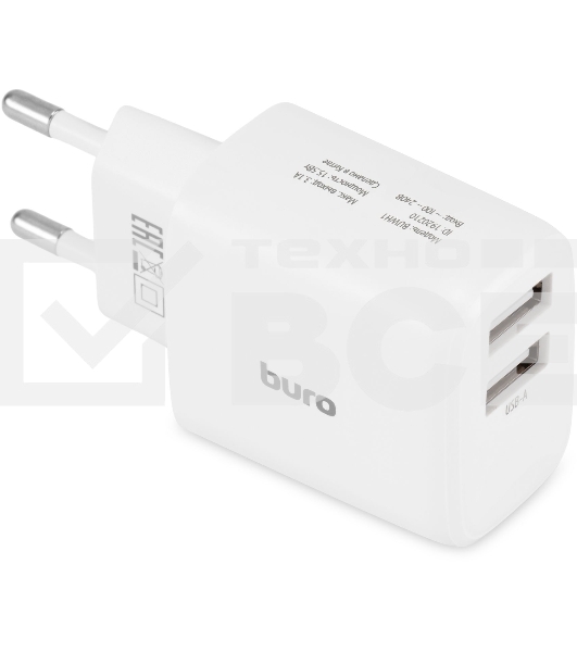 Сетевое зарядное устройство Buro BUWH1 15.5W 3.1A 2xUSB универсальное белый