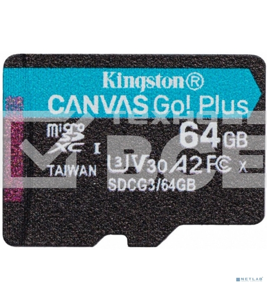 Флеш карта Kingston 64GB microSDXC Canvas Go Plus 170R A2 U3 V30 Single Pack w/o ADP EAN: 740617301175