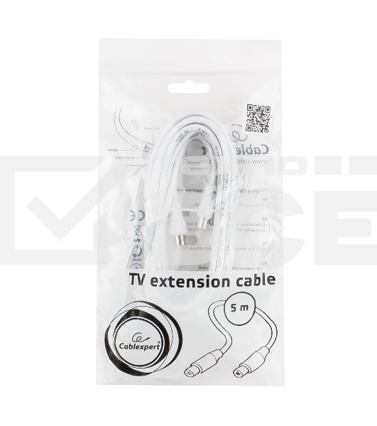 Кабель телевизионный Cablexpert, CCV-515-W-5M, Coaxial M/F, белый, 5м