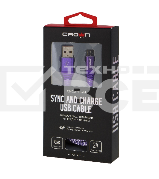 Кабель Crown USB - microUSB CMCU-3102M violet