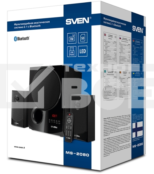 Акустическая система 2.1 SVEN MS-2080 / 70 Watt / ~220V 50Hz / FM-тюнер, USB/ SD, дисплей / BLUETOOTH / ПДУ / Black