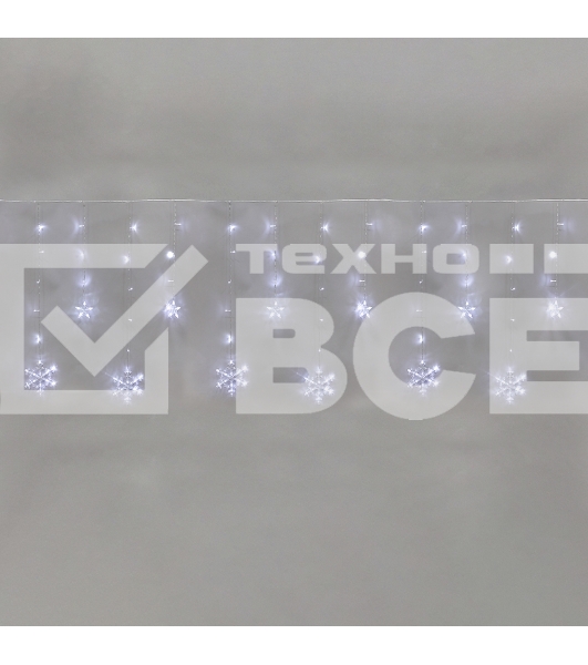 Гирлянда Бахрома со снежинками 2,4х0,9м, 150LED, белый, с контроллером 8 режимов, 230В NEON-NIGHT