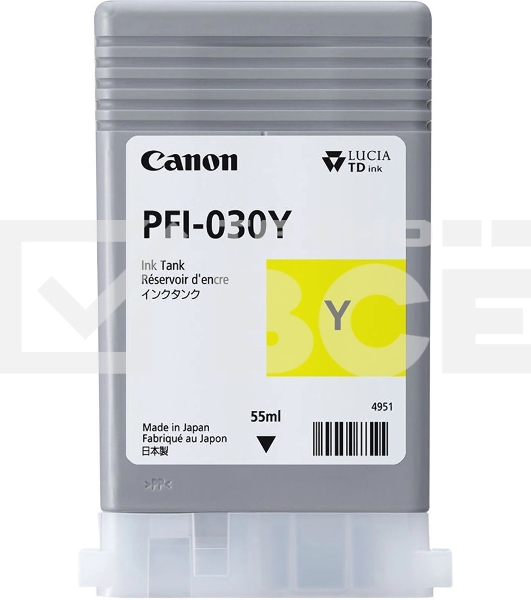 Картридж струйный CANON Pigment Ink PFI-030 Yellow желтый (55 мл) для Canon imagePROGRAF TM-240, TM-340