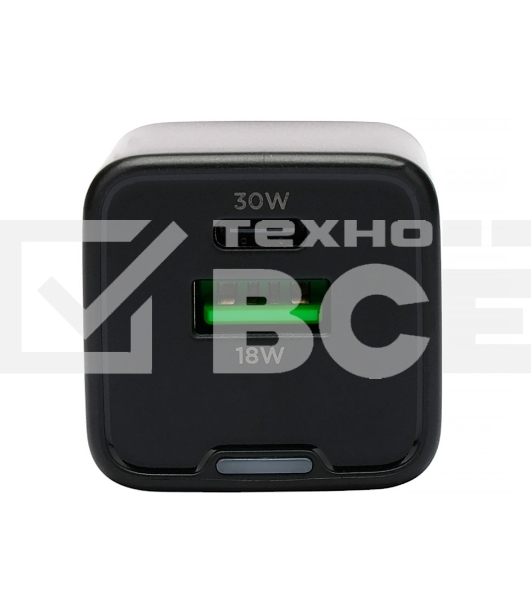 Зарядное устройство Cablexpert MP3A-PC-64, 30Вт GaN, 3А, QC4.0/PD, 1xUSB, 1xType-C, черный, пакет