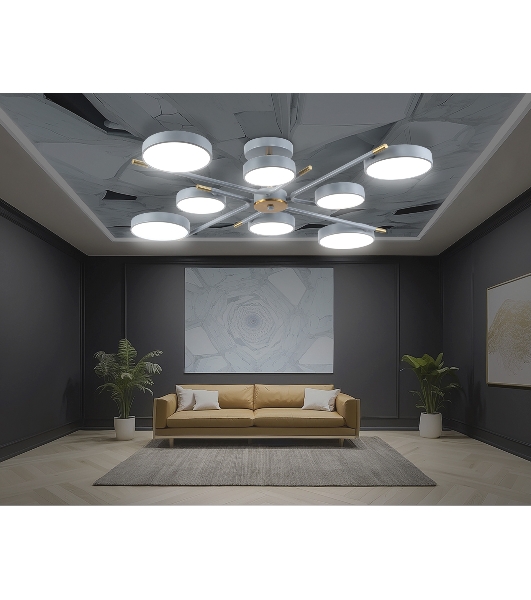 Люстра светодиодная на штанге Ambrella light FL516339/8 GR/CP серый/медь 120W 3000-6000K D850*170 (без ПДУ)