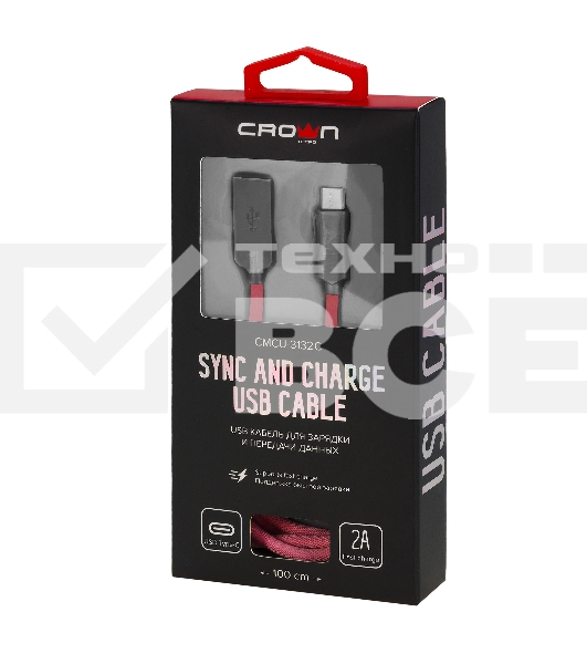 Кабель Crown USB - USB Type-C CMCU-3132C red