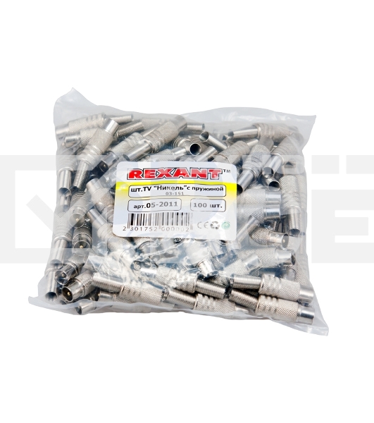 Разъем Rexant штекер TV никелированный c пружиной (100 шт./уп.)