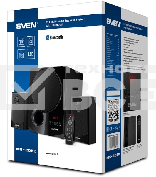 Акустическая система 2.1 SVEN MS-2080 / 70 Watt / ~220V 50Hz / FM-тюнер, USB/ SD, дисплей / BLUETOOTH / ПДУ / Black