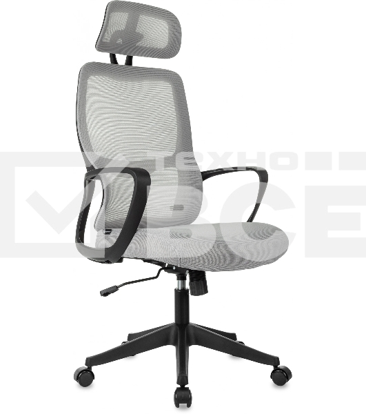 Кресло руководителя Бюрократ Wise серый, сетка/ткань, с подголов. крестов. пластик