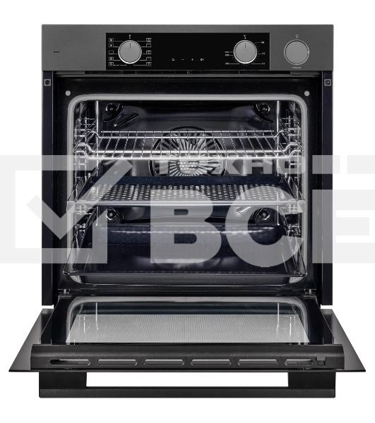 Электрический духовой шкаф Kuppersberg KSO 610 SG 60 см, 80 л, High-Tech, 10 режимов, ПАР, Soft Close, телескопические направляющие, черный/темный графит