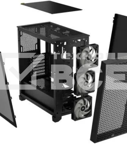 Корпус без блока питания Corsair 3000D RGB Airflow, Midi-Tower, TG, 3x120mm RGB, 2xUSB-A 3.2, E-ATX, ATX, mATX, mITX Black