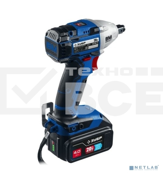 Гайковерт Зубр 20В бесщеточный, 2 АКБ (4А·ч), в кейсе, Профессионал. Gb-250-42