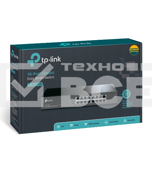 Сетевой коммутатор TP-Link SMB TL-SG1016DE 16-Port Gigabit Easy Smart Switch, 16 10/100/100Mbps RJ45 ports, MTU/Port/Tag-based VLAN, QoS, IGMP Snooping