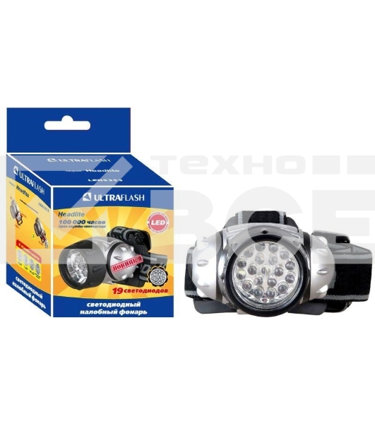 Фонарь ULTRAFLASH LED5353налобн металлик 19led 4 реж 3xr03 пласт коробка