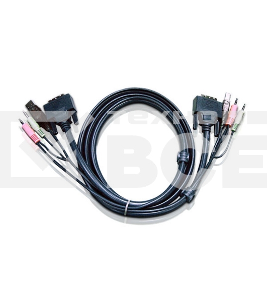 Кабель ATEN KVM USB(тип А Male)+DVI-D(Male)+2хАудио(Male) (-) USB(тип B Male)+DVI-D(Male)+2хАудио(Male) 3м., черный. CABLE DVI/USBA/SP.MC-DVI/USB B 3.0M