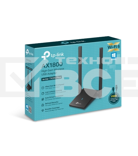 Двухдиапазонный Wi-Fi 6 USB-адаптер TP-Link Archer TX20U Plus AX1800 высокого усиления