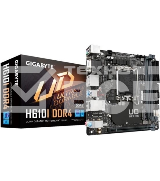 Материнская плата Gigabyte H610I DDR4, LGA 1700, Intel H610, 2xDDR4, 4xSATA, 1xM.2, 1xPCIe 4.0 x16, 1xHDMI, 1xVGA, 2xDP, 1x 1Gb LAN, 2xUSB-A 3.2 Gen 1, 4xUSB-A 2.0, 3x 3.5 мм, 7.1, Mini-ITX
