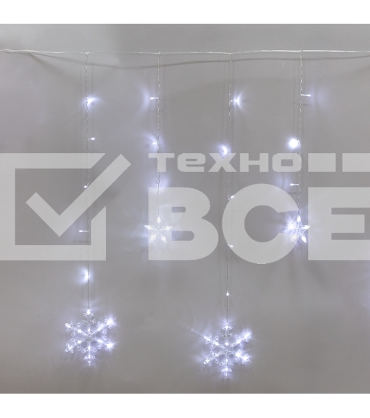 Гирлянда Бахрома со снежинками 2,4х0,9м, 150LED, белый, с контроллером 8 режимов, 230В NEON-NIGHT