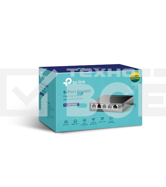 Коммутатор TP-Link 8-Port 10/100Mbps Unmanaged Switch with 4-Port PoE, metal case, desktop mount, PoE budget 41W.