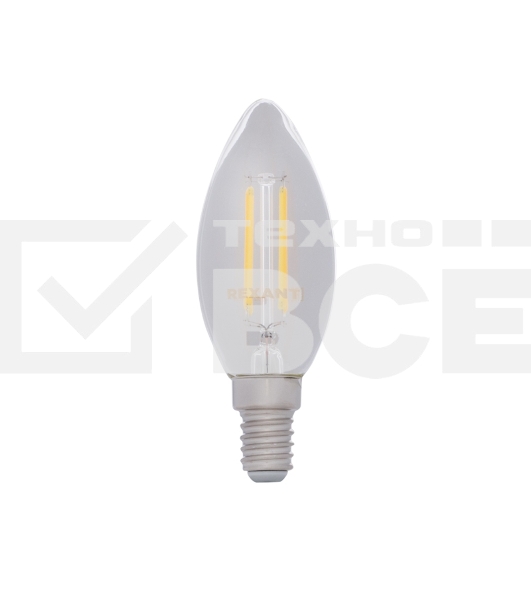 Лампа светодиодная филаментная Rexant Свеча CN35 7.5 Вт 600 Лм 2700K E14 диммируемая, прозрачная колба