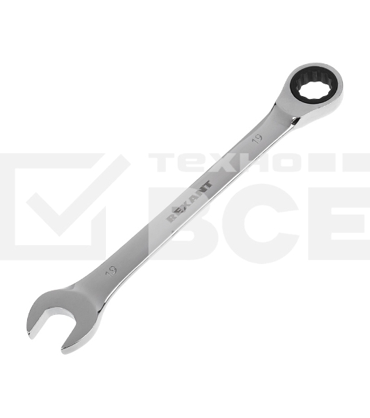 Ключ комбинированный трещоточный Rexant 19 мм, CrV, зеркальный хром