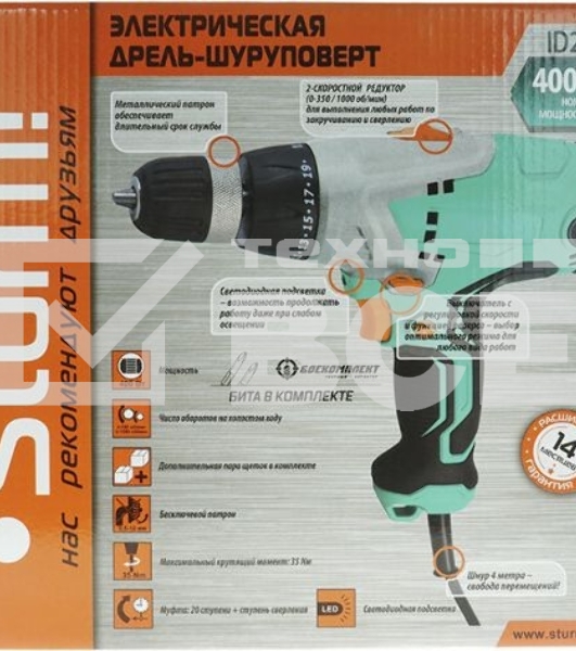 Дрель-шуруповерт Sturm ID2140, Сетевой, 400 Вт