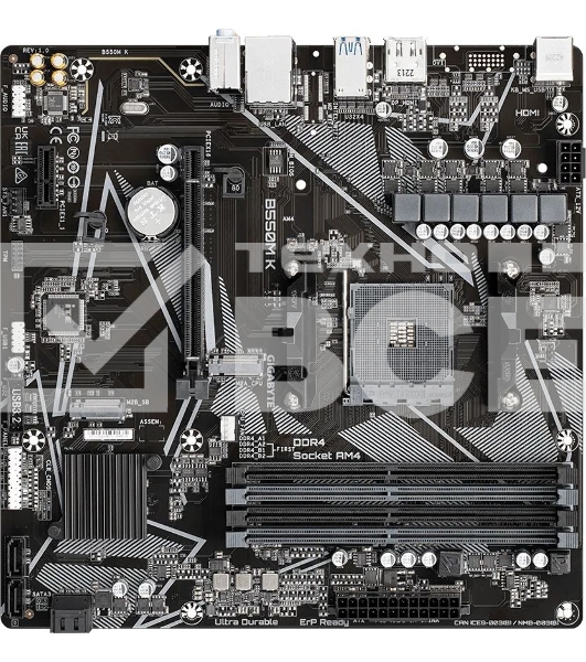 Материнская плата Gigabyte B550M K, AM4, AMD B550, 4xDDR4, 4xSATA, 2xM.2, 1xPCIe 4.0 x16, 1xPCIe x1, 1xHDMI, 1xDP, 1x 1Gb LAN, 4xUSB-A 3.2 Gen 1, 4xUSB-A 2.0, 3x3.5 мм, 7.1, mATX