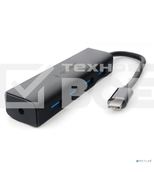 Концентратор USB 3.0 Gembird UHB-C364, 4 порта, Type-C, с доп питанием