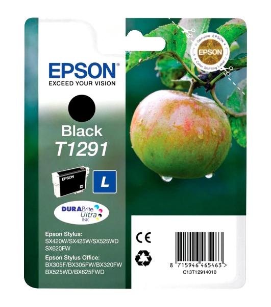 Картридж струйный Epson T1291 (C13T12914012/C13T12914011/C13T12914010) черный (11.2 мл) для SX420W/SX425W/SX525WD/SX620FW/BX305FV/BX305F/BX320FW/BX525WD/BX625FWD
