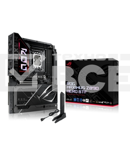 Материнская плата ASUS ROG MAXIMUS Z890 HERO BTF, LGA1851, Intel Z890, 4xDDR5, 4xSATA, 6xM.2, 1xPCIe 5.0 x16, 1xPCIe 4.0 x4, 1xPCIe x1, 1xHDMI, 2xUSB-C (Thunderbolt 4), 1xUSB-C 3.2 Gen 2, 4xUSB-A 3.2 Gen 2, 4xUSB-A 3.2 Gen 1, 2x2.5Gb LAN, Wi-Fi 7, Bluetoo