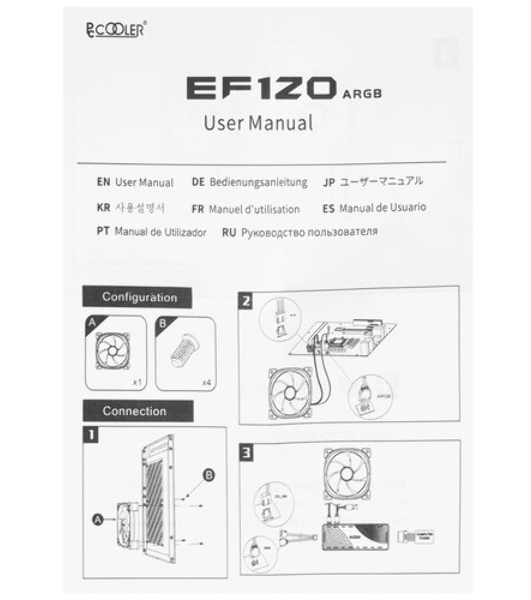 Вентилятор для корпуса PCCooler EF120 ARGb черный, 120 мм, 1500 об/мин, 25.7 дБ, 4 pin