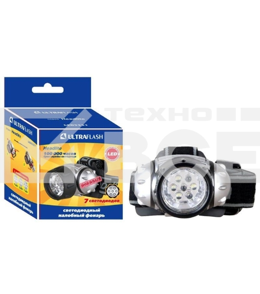 Фонарь ULTRAFLASH LED5351налобн металлик 7led 3 реж 3xr03 пласт коробка