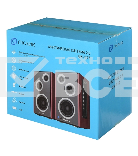 Колонки Oklick OK-117 BT 2.0 черный 80Вт беспроводные BT
