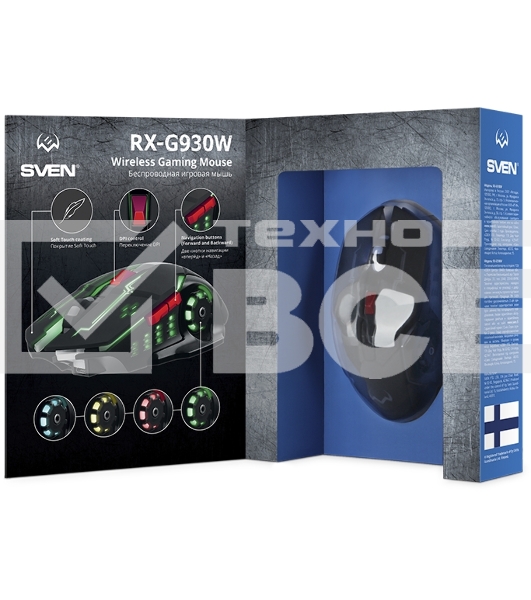 Мышь беспроводная SVEN RX-G930W черный, 2400 dpi, радиоканал, USB, кнопки - 6