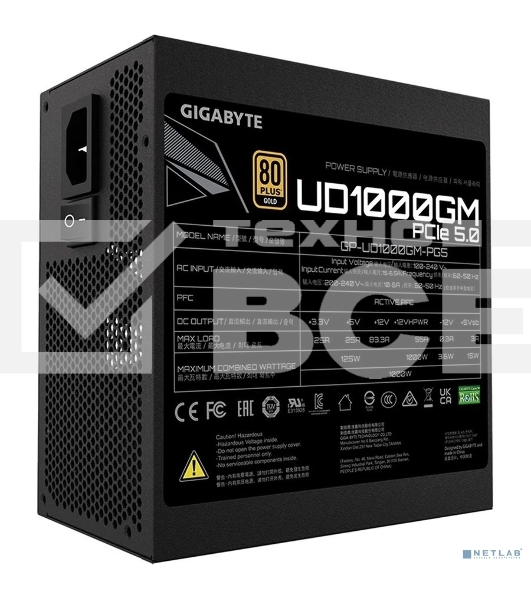 Блок питания Gigabyte ATX 1000W GP-UD1000GM 80 PLUS gold (24+4+4pin) APFC 120mm fan 8xSATA Cab Manag RTL