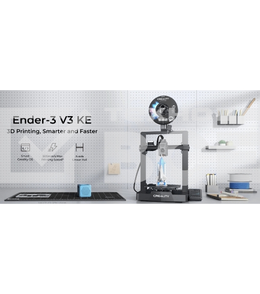 Принтер 3D Creality Ender-3 V3 KE, размер печати 220x220x250mm, FDM, PLA/ABS/TPU(95A)/PETG/ASA, max 500 мм/с., датчик CR Touch (автоматическое выравнивание стола), Enternet, USB, Creality cloud APP (набор для сборки)