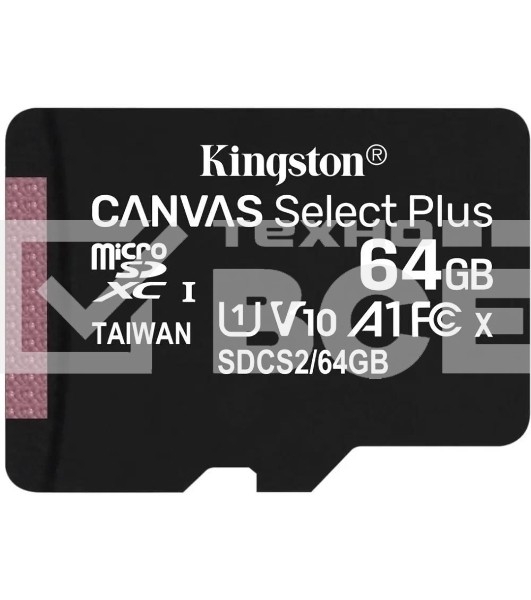 Флеш карта microSDHC 64GB microSDXC Class10 Kingston <SDCS2/64GBSP> Class10 UHS-I Canvas Select up to 100MB/s