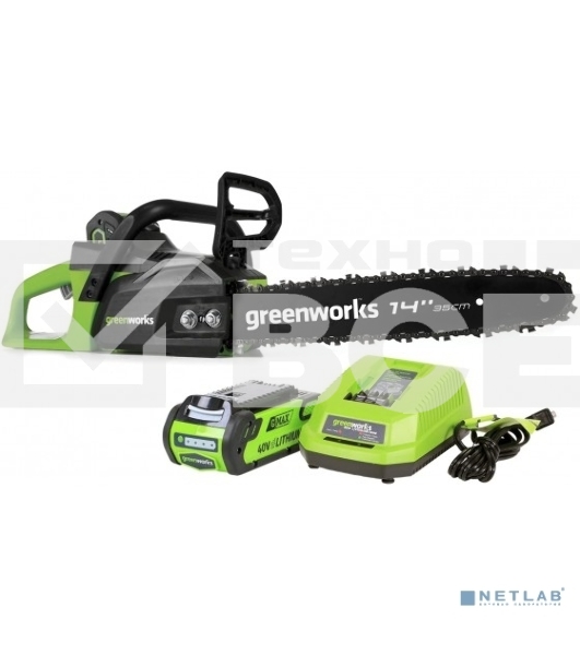 Цепная пила аккумуляторная (2005707UA) GreenWorks GD40CS15, 40V, 35 см, бесщеточная, 1,5 КВТ, с АКБ 2АЧ и ЗУ