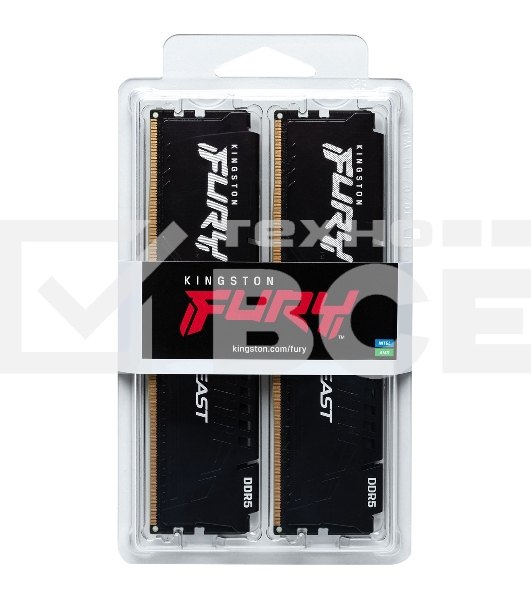 Оперативная память Kingston Fury Beast, DDR5, 32GB (2x16GB), 6400MHz, CL32, DIMM, с радиатором, чёрный