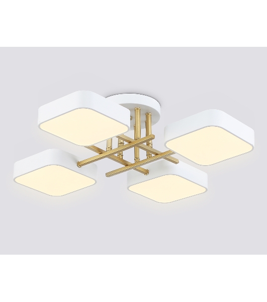 Люстра светодиодная на штанге Ambrella light FL516341/4 WH/GD белый/золото 72W 3000-6000K 550*550*150 (без ПДУ)