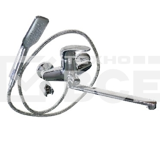 RUSSIA-MOSCOW 2070 Смеситель в ванную с дивектором на корпусе шаровый с сатеновой ручкой (Смеситель в ванную RUSSIA-MOSCOW с дивектором на корпусе, шаровый, сатеновая ручка с узором, картридж d=40 мм, гусак 30см, аэратор для экономии воды, гайки крепления