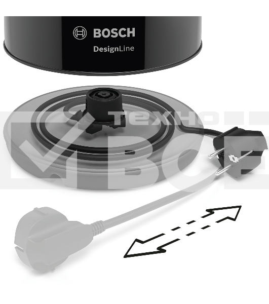Чайник электрический Bosch TWK3P423 1.7л. 2400Вт черный (корпус: нержавеющая сталь)