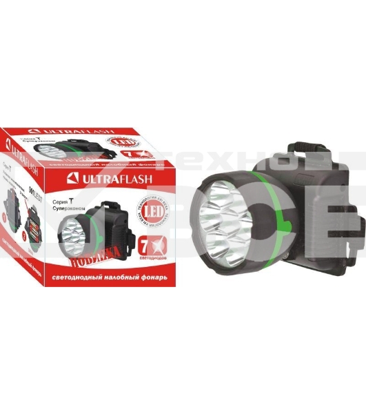 Фонарь налобный 909LED7 (7LED 1 режим; 3хR6 черный) Ultraflash 11782