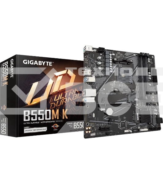 Материнская плата Gigabyte B550M K, AM4, AMD B550, 4xDDR4, 4xSATA, 2xM.2, 1xPCIe 4.0 x16, 1xPCIe x1, 1xHDMI, 1xDP, 1x 1Gb LAN, 4xUSB-A 3.2 Gen 1, 4xUSB-A 2.0, 3x3.5 мм, 7.1, mATX
