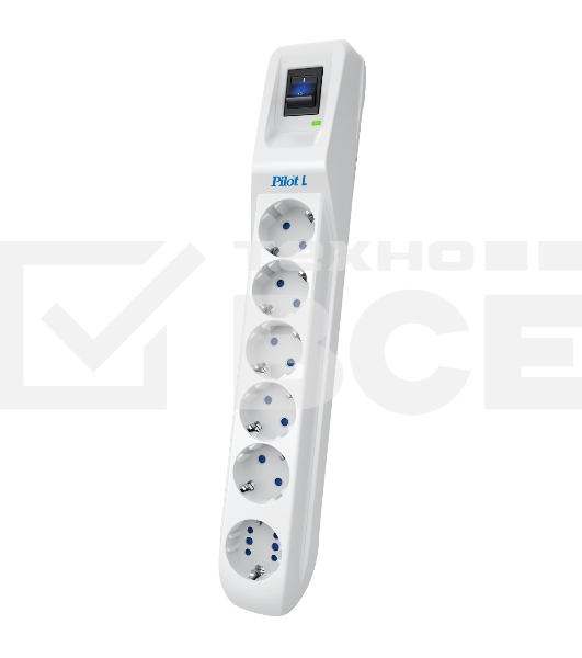 Сетевой фильтр Pilot L GP 6 розеток (5 евро + 1GP) 7 м/ Surge protector Pilot L GP 6 outlets (5 EUR + 1GP) 7 m white