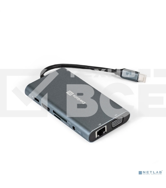 Док-станция ExeGate EX293985RUS DUB-31C/MAX (кабель-адаптер USB Type-C --> 3xUSB3.0 + Card Reader + PD 100W + HDMI 4K@30Hz + VGA + Audio + Lan RJ45 10/100/1000Mb, Plug&Play, серый)